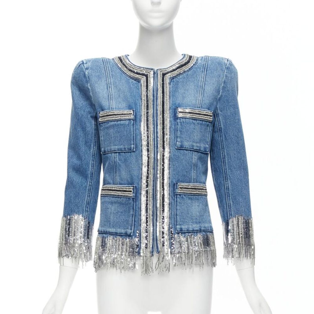 Balmain Denim Crystal Embellished Jacket
